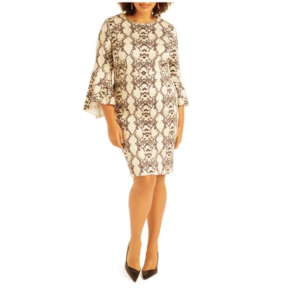 Eloquii Scuba Snake Print Bell Sleeve Cocktail Dress Size 22